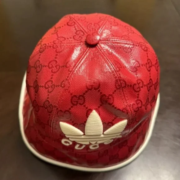 New Gucci x Adidas Wide Brim GG Supreme Logo Hat Red White Size M - Picture 3 of 14
